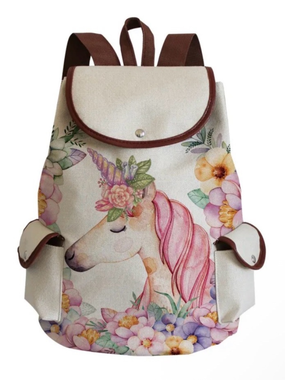 Linen and Canvas Unicorn Backpack. Natural linen canvas w/ Unicorn image. NWOT